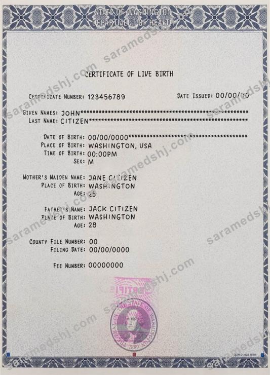 Washington certificate of live birth